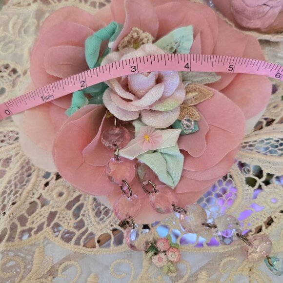 "Pink Shimmer Rose" Handmade Hair Clip - Velvet Rose and Vintage Upcycle Flapper - Picture 7 of 15
